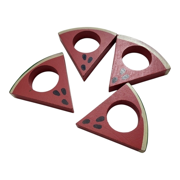 Other - Watermelon Slice Wooden Red Green Black Napkin Rings Set Of 4
